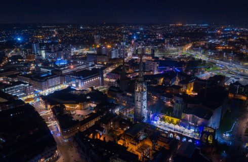 Coventry skyline at night.